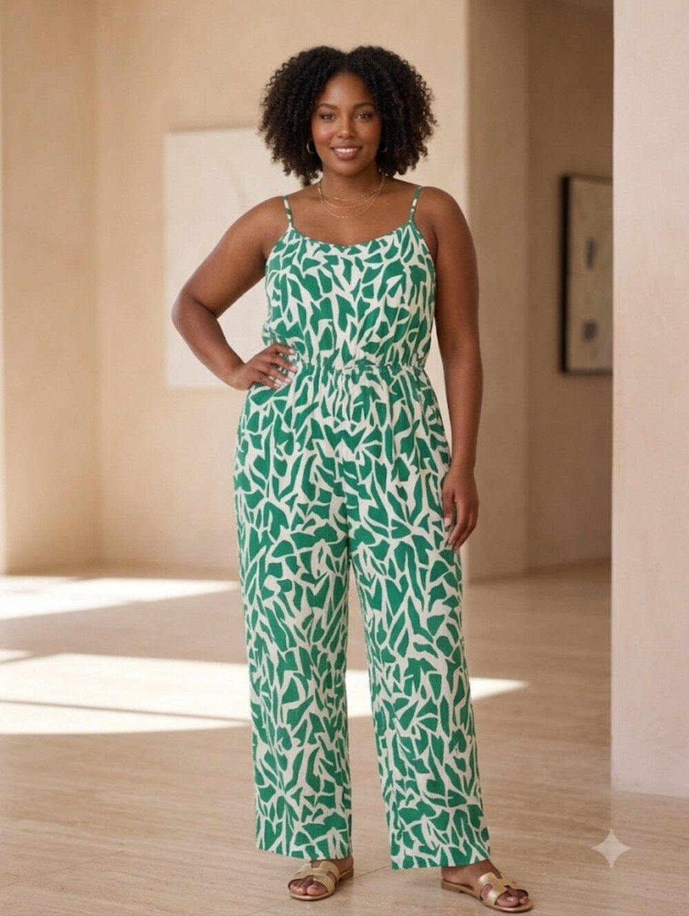 Reitmans Green Geometric Giraffe Print Full Length Romper Adjustable Straps Sz L